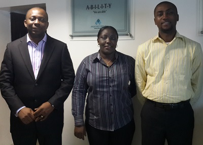 (L-r) Ifeanyi Ozo-Onyali, managing director and chief executive officer, Theodora Usman, admin executive and Chike Oliobi, all of Proxynet Communications, during a press conference to announce the Indoor Digital Advert Platform held in Lagos recently.